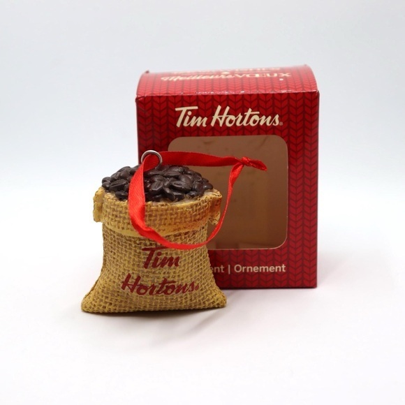 In Box 2016 3 Tim Hortons Burlap Bag of Coffee Christmas Ornament Collectibles - Picture 2 of 6